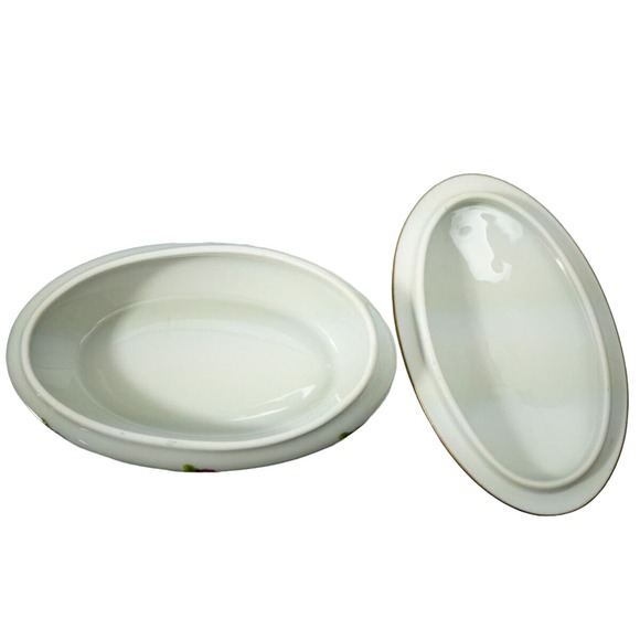 Vintage Limoges Castel Oval Porcelain Trinket Box with Roses and gold trim lid - Picture 5 of 6